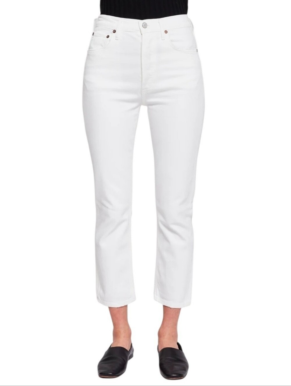 Agolde Riley High Rise Straight Crop Jeans Stretch White Minimalist Neutral 31